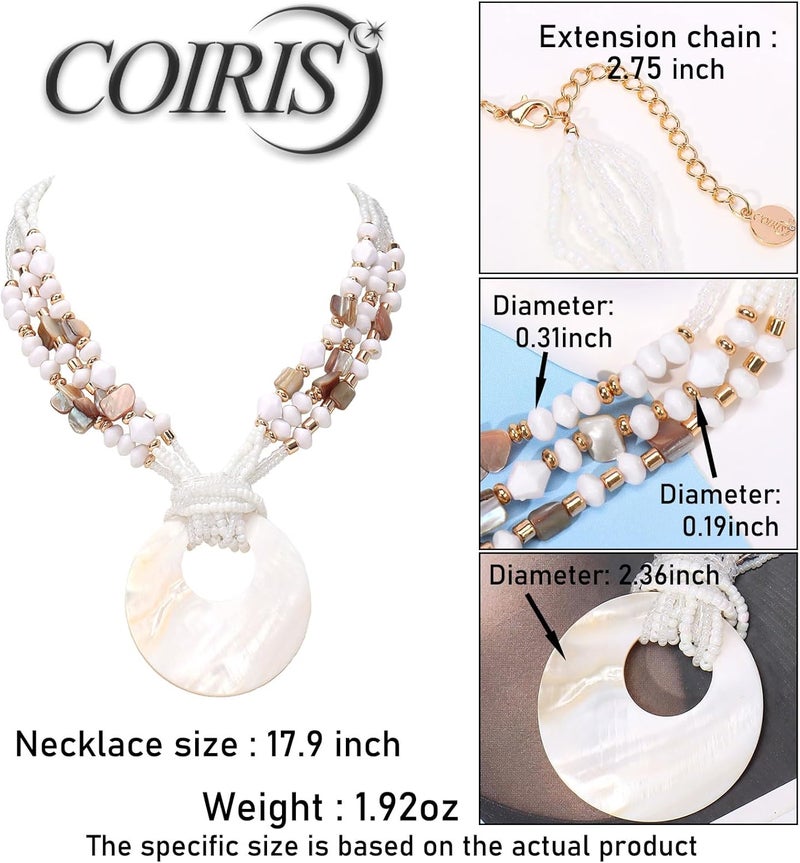 Coiris Shell Pendant Statement Strand Necklace for Women Boho Multi Beads Natural Stone Colorful Necklace Bohemian Handmade Chunky Shell Beaded Collar Jewelry for Women - Image 4